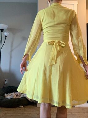 Handmade Vintage Yellow Polka Dot Button-up Midi Dress